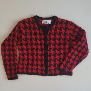 Red and Black Houndstooth Cardigan
